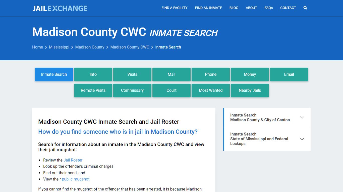 Inmate Search: Roster & Mugshots - Madison County CWC, MS - Jail Exchange